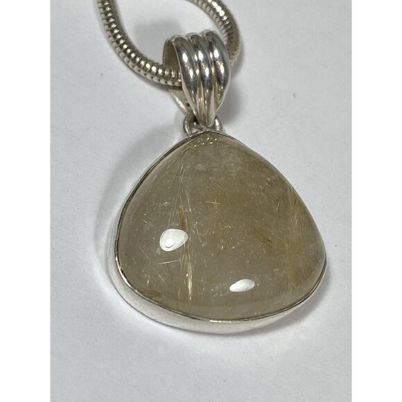 Rutilated Quartz 925 Sterling Silver Teardrop Shaped Pendant Necklace 21” 24.08g - Picture 14 of 16